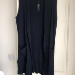 NEW knit long vest size S navy
