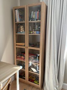 BILLY / OXBERG Bookcase with glass doors, oak effect