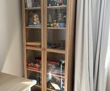 BILLY / OXBERG Bookcase with glass doors, oak effect