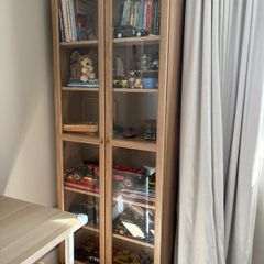 BILLY / OXBERG Bookcase with glass doors, oak effect