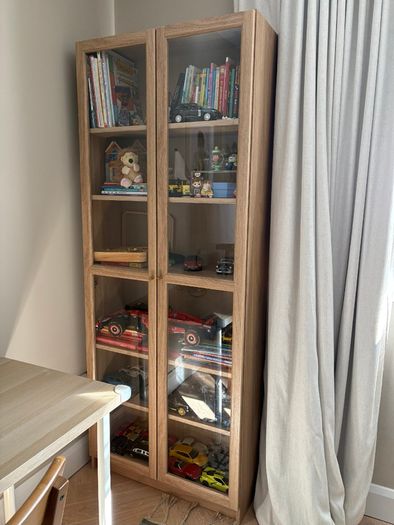 BILLY / OXBERG Bookcase with glass doors, oak effect