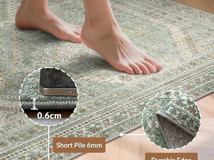 Living Room Rug Without Plush, Washable Kitchen Rug, Non-Slip Rug, Bedroom Hallway, Desk Chair Mat, Dining Room, Green, 120 x 170 cm