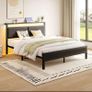 5 King Bed Frame, 150x200cm Metal Platform Upholstered Bed Frame with Storage Headboard, Heavy Duty Metal Bed Double Size with LED Lights and Charging Station,Mattress Foundation (Black) Image 5