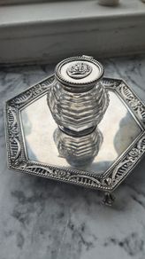 Rare 1881 Victorian Sterling Silver Inkstand Desk Set by George Fox, London