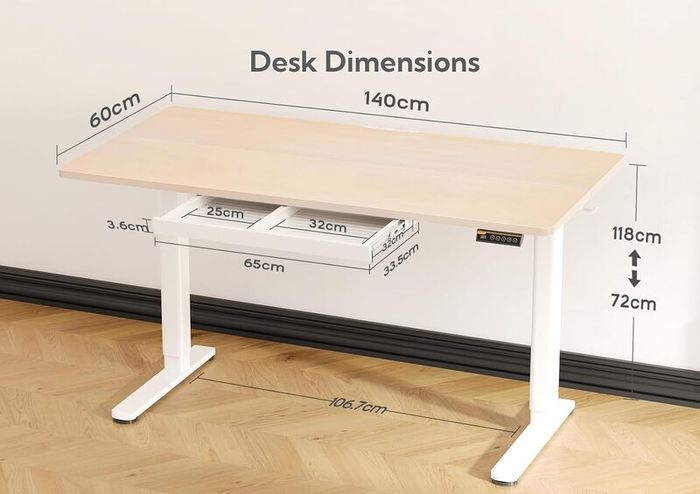 Electric Standing Desk with Drawer 140 x 60 cm Height Adjustable for Home Office Nature