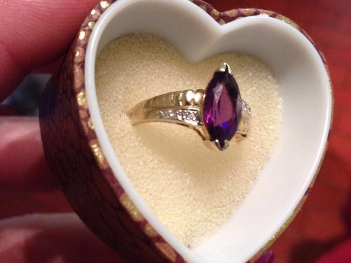 Amethyst and diamond marquise 14k gold ring