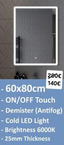 LED Bathroom Mirror 60x80cm Demister Antifog