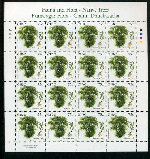 2006 Ireland Fauna & Flora Native Trees Commemorative Stamp Sheetlet Plate 1A1A1A1A Mint Never Hinged (MNH)