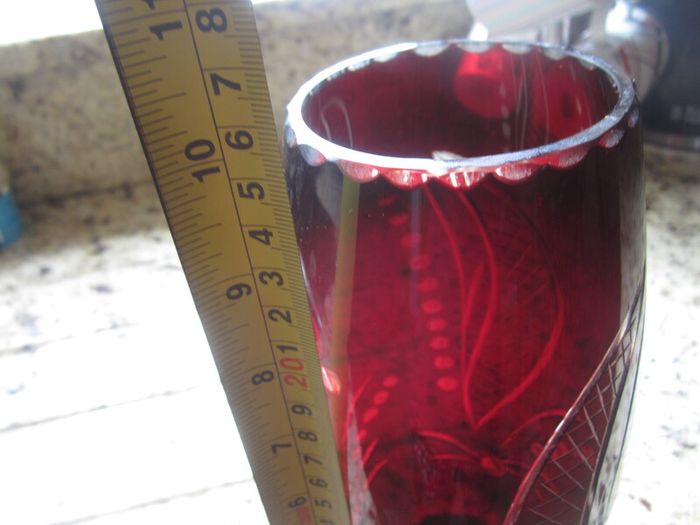 Ruby red cut glass 10 inch vase