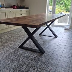 Solid wood dining table - 250cm x 90cm - steel X-frame legs