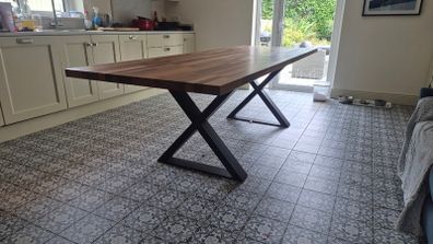 Solid wood dining table - 250cm x 90cm - steel X-frame legs