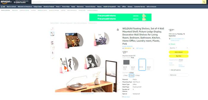WELDUN Floating Shelves, Set of 4 Wall Mounted Shelf