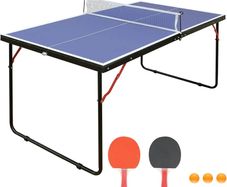 Midsize Folding Ping Pong Table Game Set, Portable Indoor Outdoor Table Tennis Table with 2 Paddles, 3 Balls and Net