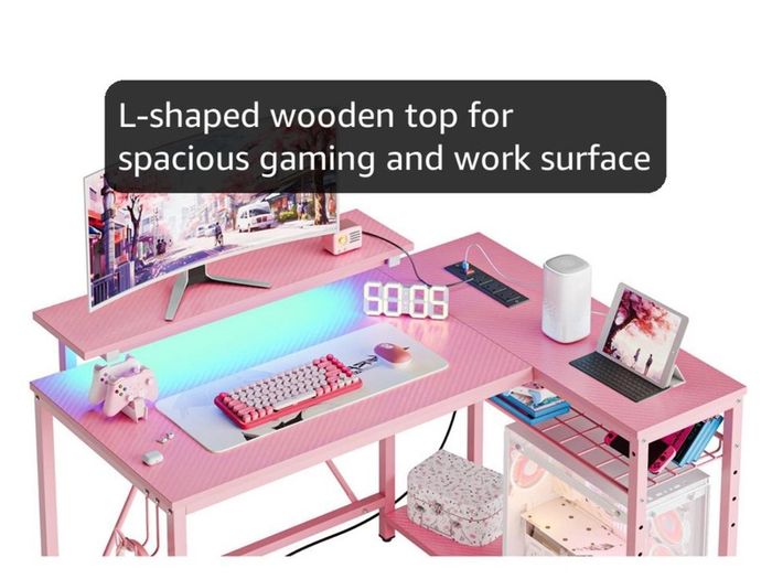 106.5CM L-Shaped Desk with Power Outlets & LED Lights