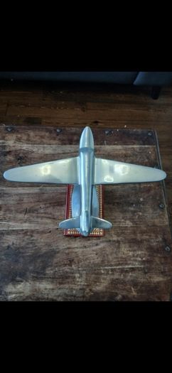 Art Deco style polished vintage aluminum airplane desk model,