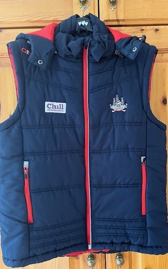 O'Neills CORK GAA Padded Puffer Gilet  jacket Navy. CORCAIGH. Detachable hood.  Size small adult. In Excellent condition