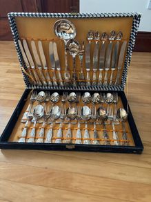 Vintage 1970s Cutlery Set for 12  & Case
