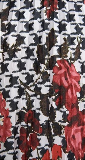 Zara Multicoloured Houndstooth & Floral Print Pleated Flowing Midi Skirt  Xs