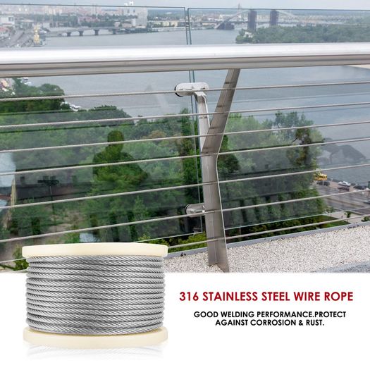 Stainless Steel Cable T316 1/8" 100m,Aircraft Deck Railing,7x7 Strands Construction,Rustproof break strength 650kg,Cutter Cable