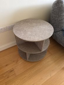 Modern Round Coffee Table with Wheels & Smart Storage (60cm, Concrete Effect)