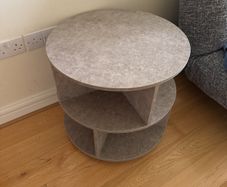 Modern Round Coffee Table with Wheels & Smart Storage (60cm, Concrete Effect)
