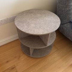 Modern Round Coffee Table with Wheels & Smart Storage (60cm, Concrete Effect)