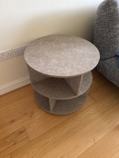 Modern Round Coffee Table with Wheels & Smart Storage (60cm, Concrete Effect)