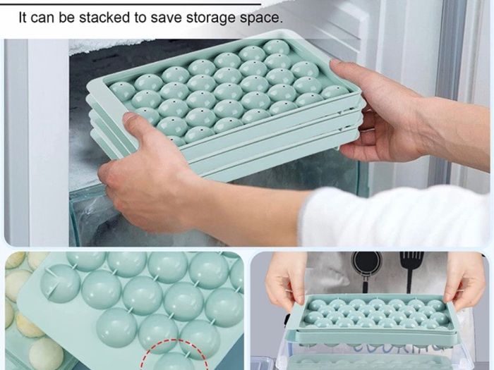 Sphere Ice Cube Tray with Lid and Bin Ice Ball Molds for Freezer 99pcs Ice Making Mold with Ice Container and Tong