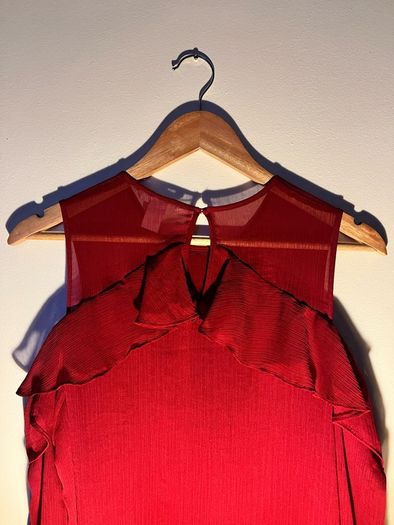 Striking Red Ruffle Blouse