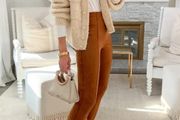 Fab Zara Bloggers Tan / Brandy High Waist Faux Suede Jeggings Leggings  Trousers with Zips on the Hems   Size XL UK 14  Brand New With Tags