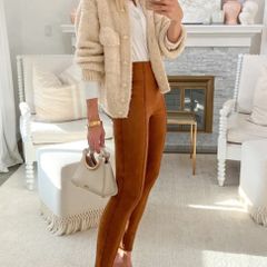 Fab Zara Bloggers Tan / Brandy High Waist Faux Suede Jeggings Leggings  Trousers with Zips on the Hems   Size XL UK 14  Brand New With Tags
