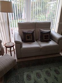 Stunning Harvey Norman Cream Italian Leather Two Seater Sofa