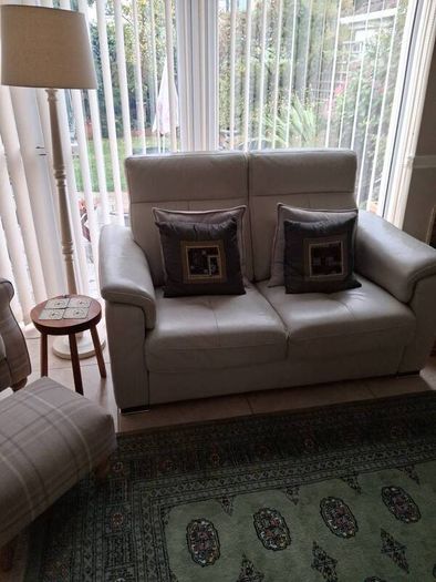 Stunning Harvey Norman Cream Italian Leather Two Seater Sofa