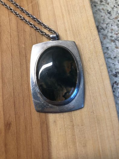 silver mossagate handmade pendant and chain
