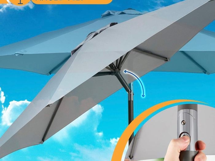 2.7M Grey Parasol Garden Umbrella Sun Shading | Water Repellent Polyester (UV 30)| Easy to Open and Close Crank Mechanism (FREE POSTAGE)