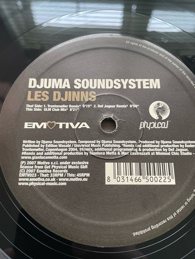 Djuma Soundsystem - Les Djinns (Trentmoller Mix) - 12"Vinyl Single - 2006 Emotiva EMTV023