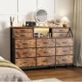 Dresser for Bedroom with 13 Drawers, 55 inchWide Chest of Drawers, Fabric Dresser with 2 Wooden Shelves, Storage Organizer Unit with Fabric Bins for Bedroom, Living Room, Hallway, Rustic Brown Image 9