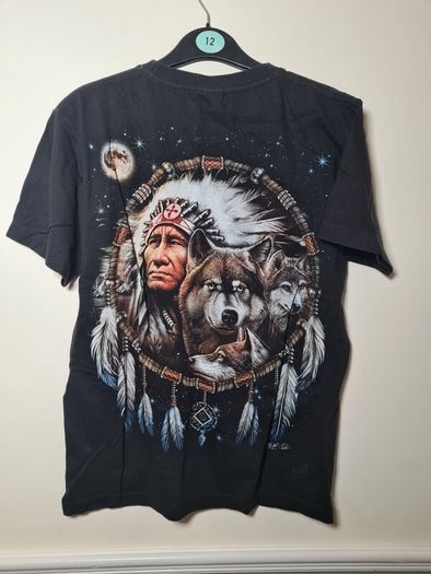 Vintage Wild T Shirt American Indian Wolves Dreamcatcher Print Fromt And Back Size Medium