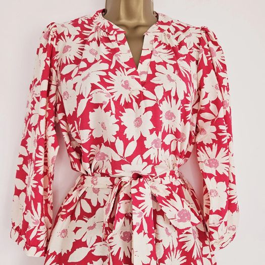 Wallis Floral Print Crepe Pink Red White Midi Tea Dress