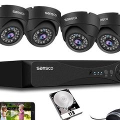 NEW- HD CCTV Security Camera System, 4 Channel 5MP DVR with (4) 2MP In/Outdoor Dome Surveillance Cameras and 1TB Hard Drive 1920x1080P, All