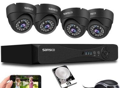 NEW- HD CCTV Security Camera System, 4 Channel 5MP DVR with (4) 2MP In/Outdoor Dome Surveillance Cameras and 1TB Hard Drive 1920x1080P, All