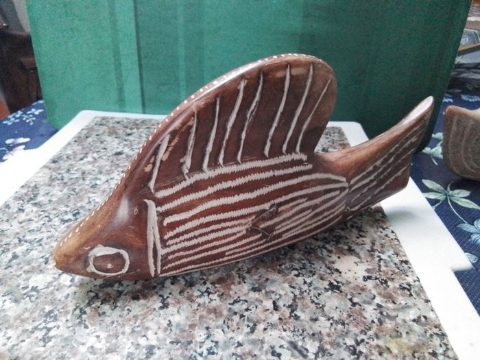 Two Stone Carved  Fish & a Stone Carved Bud Vase