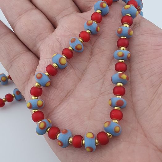 Antique Venetian Style Tiny Eyes Glass & Venetian WhiteHeart Glass Beads Necklace