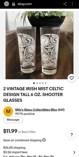 Fabulous Set of Six Vintage Irish Mist Celtic Design Etched/Frosted Highball Glasses, Made in Italy, Mint Condition