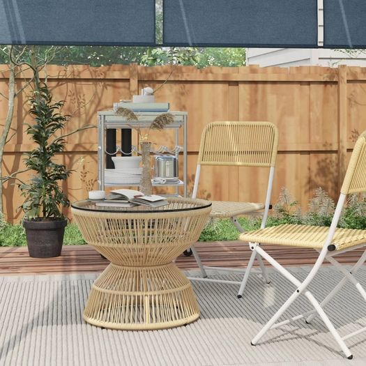 Outdoor Side Table Garden Table Rattan Side Table, Glass Top, PE Rattan, 60 cm x 60 cm x 50 cm, Natural