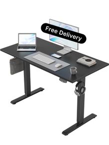 Electric Standing Desk, 100 x 60 cm Height Adjustable Sit Stand Desk with Splice Board and Memory Smart Pannel, Home Office Desks, Black