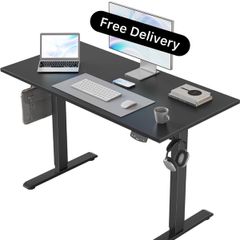 Electric Standing Desk, 100 x 60 cm Height Adjustable Sit Stand Desk with Splice Board and Memory Smart Pannel, Home Office Desks, Black