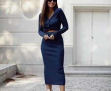 Zara Navy Knit Midi Skirt, Size M, New with Tags