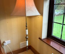 Vintage Hollywood Regency Brass & Marble Floor Lamp with Cream Pagoda Shade