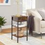 Tall Bedside Table With One Drawer And 2 Shelves, Space-Saving Industrial Style, Vintage Brown/Black Image 3